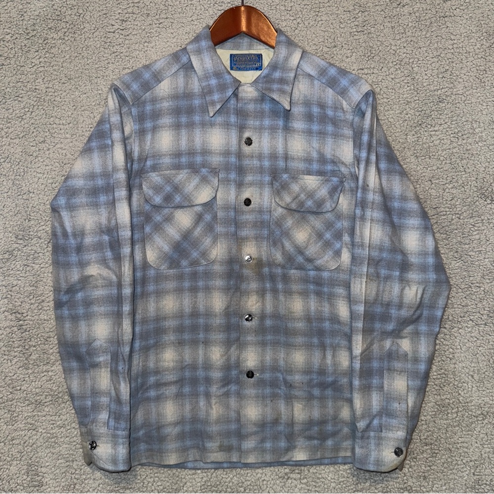 Vintage Pendleton Board Shirt Shadow Plaid Ombre Small 70s 80s Rockabilly